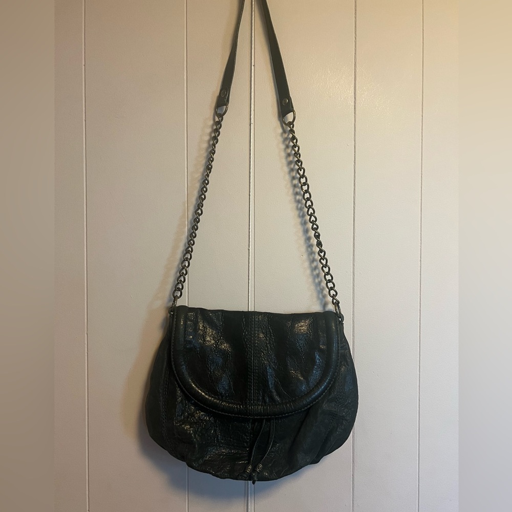 Massimo Dutti Dark Green Leather Handbag Purse